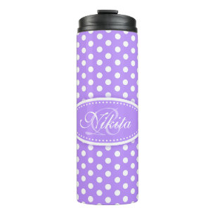 Polka dot lila und weiß personalisiert thermosbecher