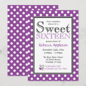 Polka Dot Lila & White 16 . Geburtstag Einladungen (Vorne/Hinten)