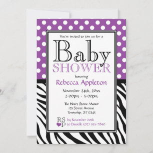 Polka Dot Lila & Zebra Print Baby Dusche Einladung