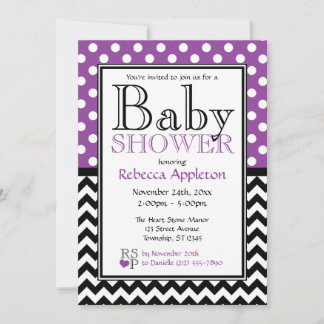 Polka Dot Lila & Zickzack Babydusche Einladung