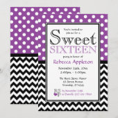 Polka Dot Lila Zickzack Einladungen für 16 . Gebur (Vorne/Hinten)