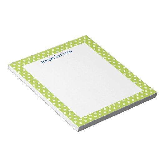 Polka Dot Lime Green Personalisiert Notepad Notizblock (angewinkelt)
