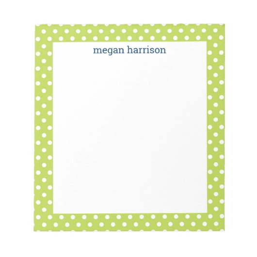 Polka Dot Lime Green Personalisiert Notepad Notizblock (Vorderseite)