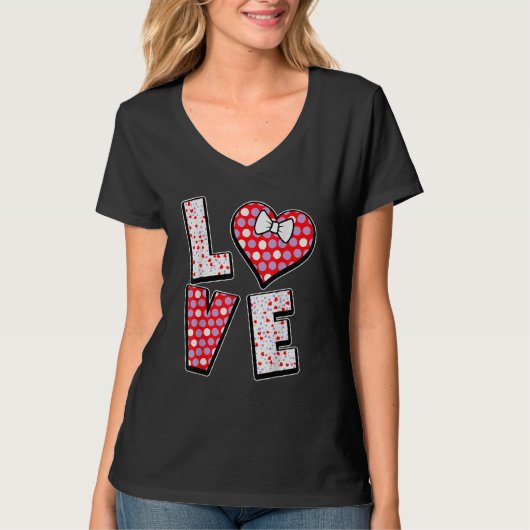 Polka Dot Love Heart Bow Tie Valentine's Day For T-Shirt (Vorderseite)