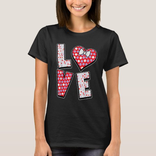 Polka Dot Love Heart Bow Tie Valentine's Day For T-Shirt (Vorderseite)
