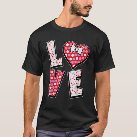 Polka Dot Love Heart Bow Tie Valentine's Day For T-Shirt (Vorderseite)