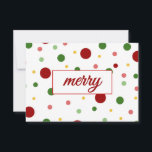 Polka Dot Merry Christmas Card Mitteilungskarte<br><div class="desc">Super cute polka dot holiday card with the simple word "merry" on the front.
Polka dots are in a fun color scheme of red,  greens,  pink,  and yellow.
Blank on the inside.</div>