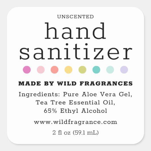 Polka Dot Minimalistisch Hand Sanitizer Seife Quadratischer Aufkleber (Vorderseite)