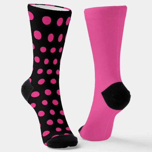 Polka Dot Mismatch Socken (Schwarz & Neon Pink) (Gewinkelt)