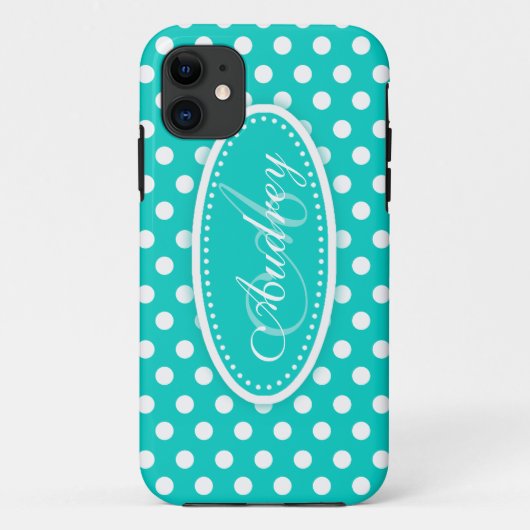 Polka dot mit Namen aquamariner Wasserhyphon-Gehäu Case-Mate iPhone Hülle (Rückseite)