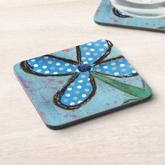 Polka Dot Mixed Media Blume Getränkeuntersetzer (Linke Seite)