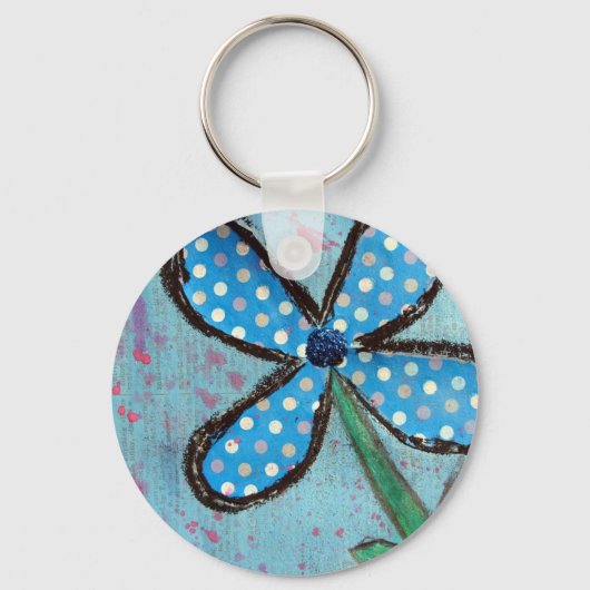 Polka Dot Mixed Media Blume Schlüsselanhänger (Vorderseite)