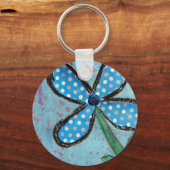 Polka Dot Mixed Media Blume Schlüsselanhänger (Vorderseite)
