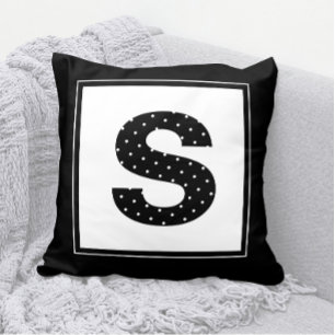 Polka Dot Monogram in Schwarz/Weiß Kissen