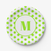 Polka Dot Monogram Initial Lime Green on White Pappteller (Vorderseite)