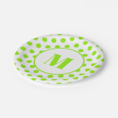 Polka Dot Monogram Initial Lime Green on White Pappteller (Schrägansicht)