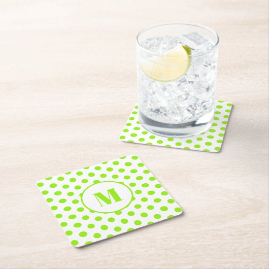 Polka Dot Monogram Initial Lime Green on White Rechteckiger Pappuntersetzer (Vor Ort)