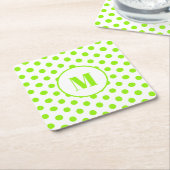 Polka Dot Monogram Initial Lime Green on White Rechteckiger Pappuntersetzer (angewinkelt)