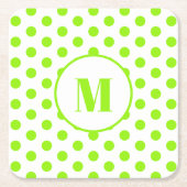 Polka Dot Monogram Initial Lime Green on White Rechteckiger Pappuntersetzer (Vorderseite)