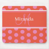 Polka Dot Monogram Script Rosa Orange Girly Stripe Mousepad (Vorne)