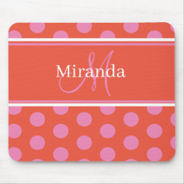Polka Dot Monogram Script Rosa Orange Girly Stripe Mousepad