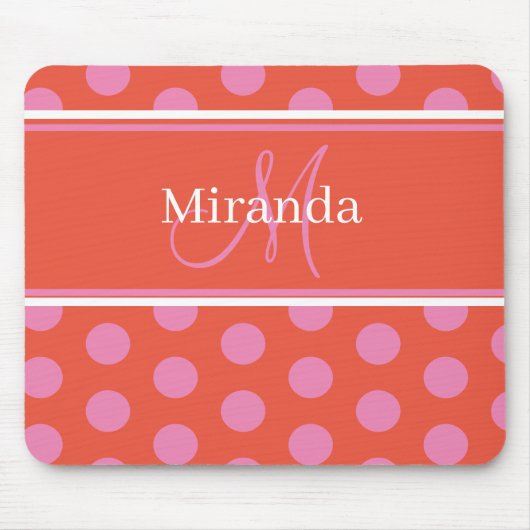 Polka Dot Monogram Script Rosa Orange Girly Stripe Mousepad (Vorne)