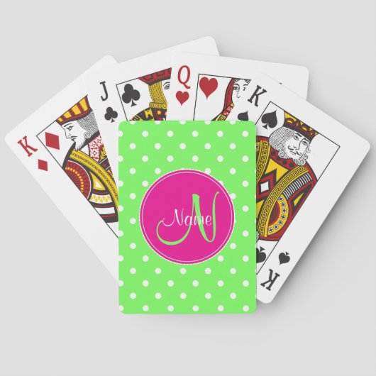 Polka dot monogramm Anfangsname Stilgrün Spielkarten (Rückseite)