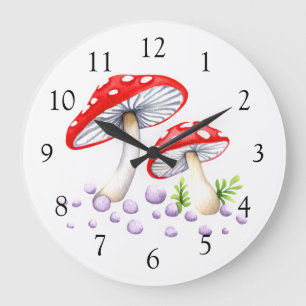 Polka Dot Mushrooms Große Wanduhr