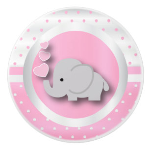 Polka-Dot-Muster Baby Pink, Weiß und Elefant Keramikknauf