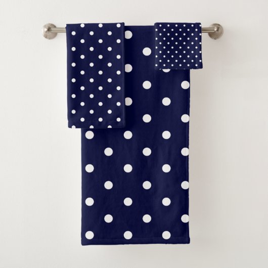 Polka Dot Muster Elegant Marine Blau und Weiß Badhandtuch Set (Insitu)