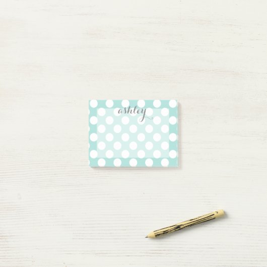 Polka Dot Muster mit Individuelle Name Post-it Klebezettel (Auf Schreibtisch)