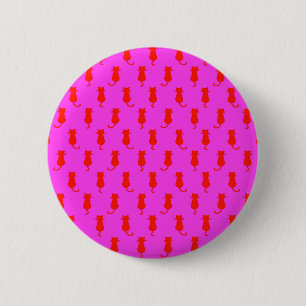Polka Dot Muster Pop Kunstkatze in Rot und Heiß Ro Button