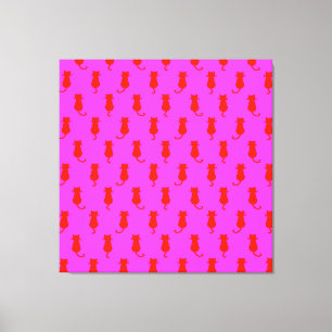Polka Dot Muster Pop Kunstkatze in Rot und Heiß Ro Leinwanddruck
