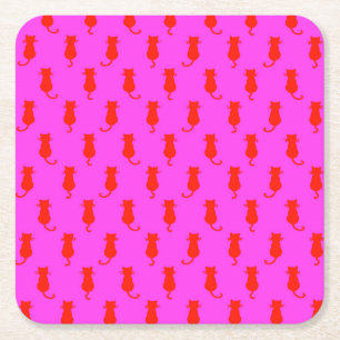 Polka Dot Muster Pop Kunstkatze in Rot und Heiß Ro Rechteckiger Pappuntersetzer