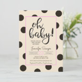 Polka Dot Neutral Black Pink Babydusche Einladung (Stehend Vorderseite)