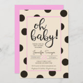 Polka Dot Neutral Black Pink Babydusche Einladung (Vorne/Hinten)