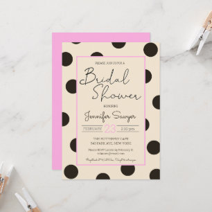Polka Dot Neutral Black Pink Brautparty Invitat Einladung