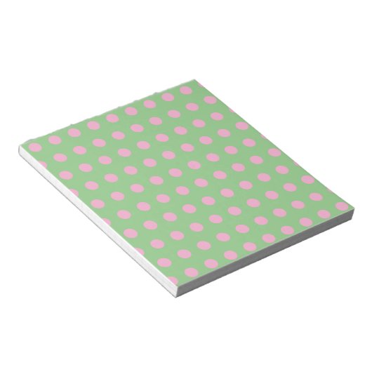 Polka Dot Notepad (Seite Grün und Pastellrosa) Notizblock (angewinkelt)
