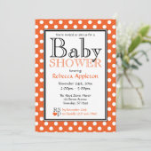 Polka Dot Orange Babydusche Einladungen (Stehend Vorderseite)