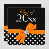 Polka Dot Orange Black Bow Herz Graduation Party Einladung (Vorne/Hinten)