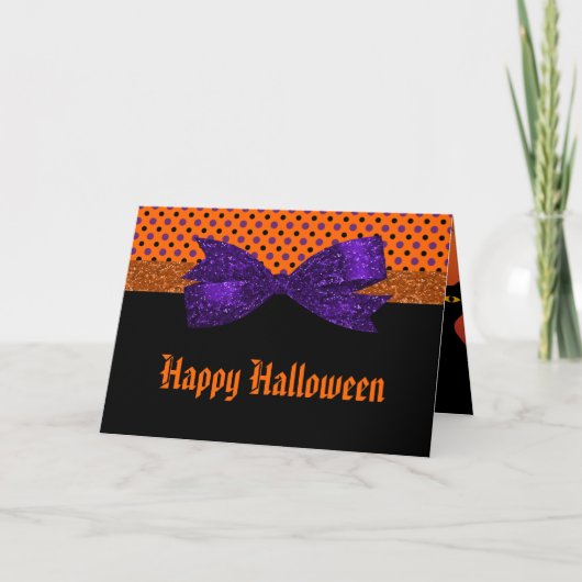 Polka Dot Orange Lila Black Halloween Karte (Vorderseite)
