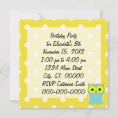 Polka Dot Owl V2 Geburtstag Einladung (Rückseite)