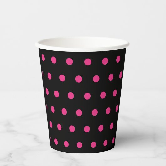 Polka Dot Paper Cups (Schwarz & Neon Pink) Pappbecher (Vorderseite)