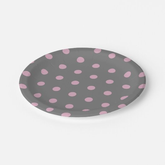Polka Dot Paper Teller (dunkelgrau und weich rosa) (Schrägansicht)