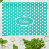 Polka dot pattern aqua individuelle Name mit Monog Geschirrtuch (Gefaltet)