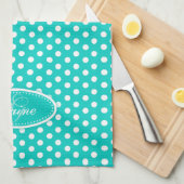 Polka dot pattern aqua individuelle Name mit Monog Geschirrtuch (Viertel Falte)