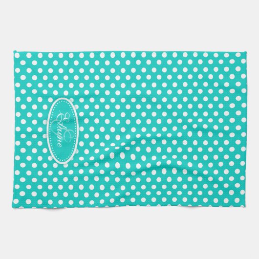 Polka dot pattern aqua individuelle Name mit Monog Geschirrtuch (Horizontal)