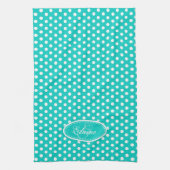 Polka dot pattern aqua individuelle Name mit Monog Geschirrtuch (Vertikal)