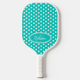Polka dot pattern aqua name inital pickleball schläger