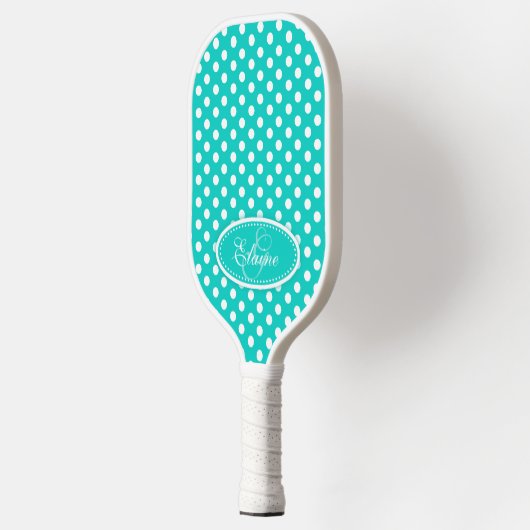 Polka dot pattern aqua name inital pickleball schläger (Links)
